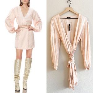 NWT AFRM Jacquard Wrap Mini Dress Pink Snake XL